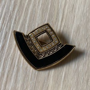 Vintage brooch art deco geometric Grecian black enamel gold
